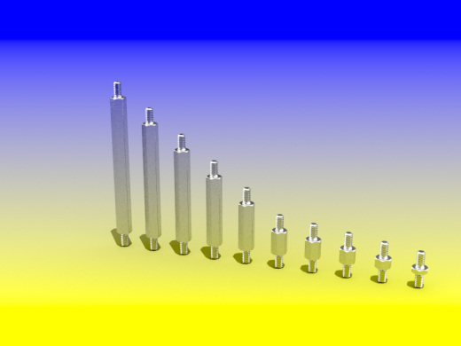 外螺纹-外螺纹M1.6螺纹六角支架。身高从1，2，3，4，5，10，15...30毫米。六角3毫米和螺纹长度3毫米缩略图